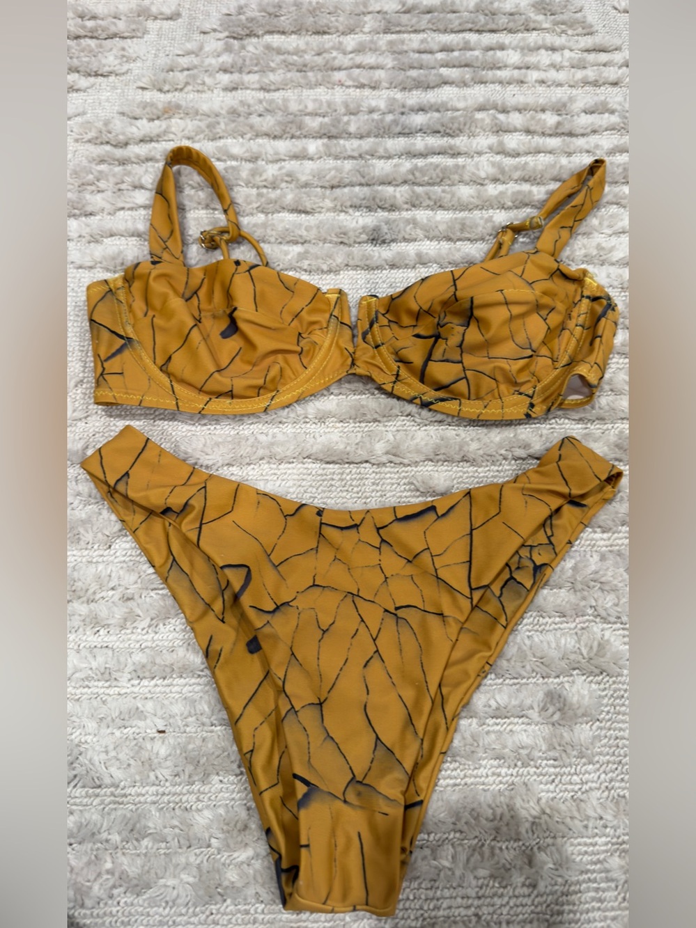 Mustard Yellow Patterned Women's Bikini Set - Brand Unspecified